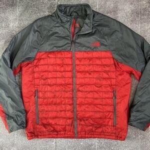 Men's The North Face Thermoball Red Gray Light Puffer Full Zip Up Jacket Sz XL